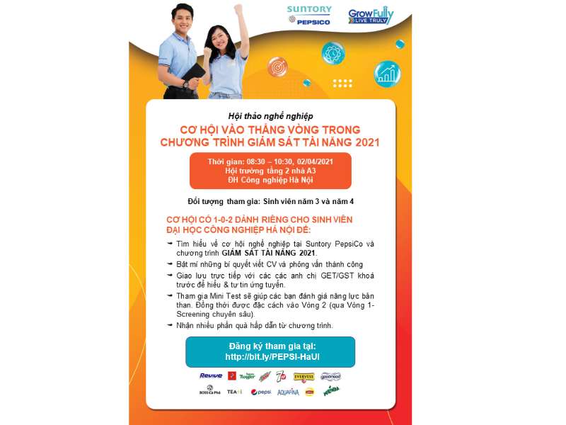 Kế hoạch tổ chức Hội thảo cơ hội việc làm của Công ty TNHH Suntory Pepsico Việt Nam - Chương trình giám sát tài năng 2021