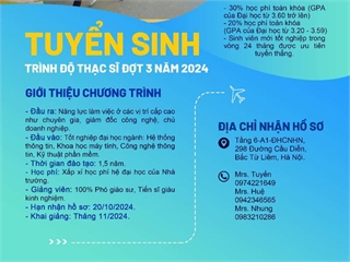 Thông tin tuyển sinh Thạc sĩ Hệ thống thông tin đợt 3 năm 2024.