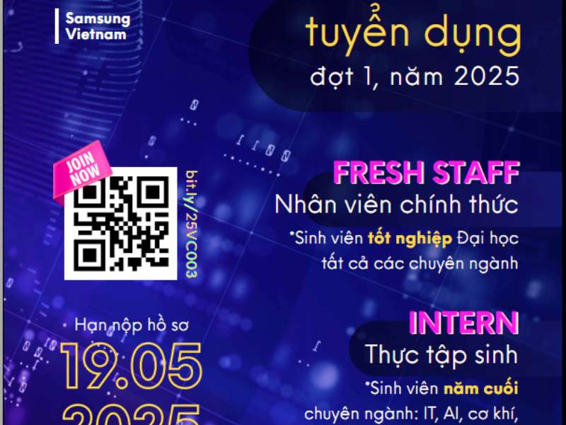 SAMSUNG Việt Nam tuyển dụng sinh viên tốt nghiệp và thực tập sinh đợt 1 năm 2025