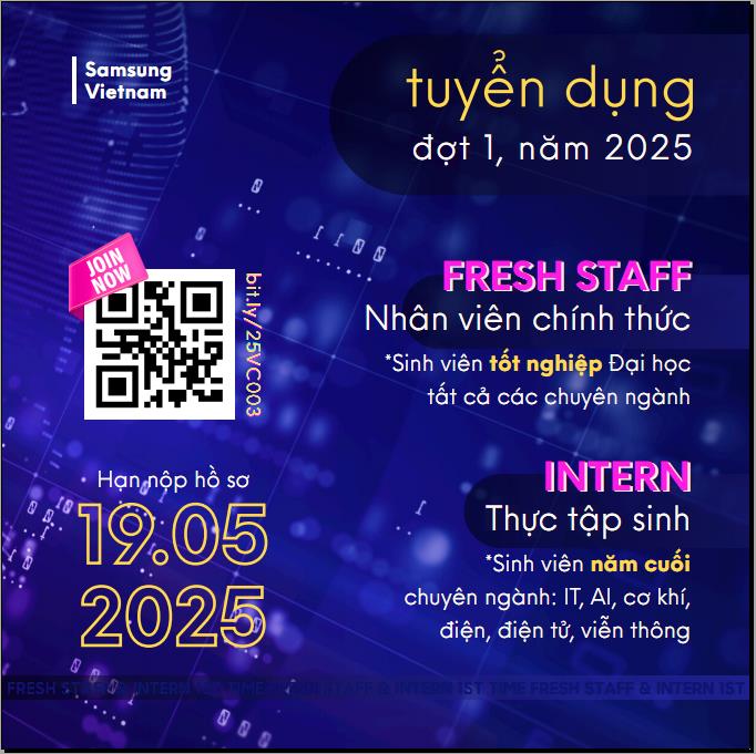 SAMSUNG Việt Nam tuyển dụng sinh viên tốt nghiệp và thực tập sinh đợt 1 năm 2025