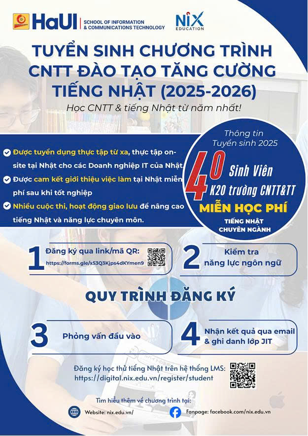 Tuyển sinh chương trình CNTT đào tạo tăng cường tiếng Nhật (2025-2026)