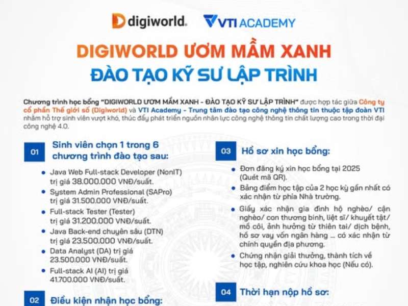 Chương trình học bổng Digiworld ươm mầm xanh - Đào tạo kỹ sư lập trình