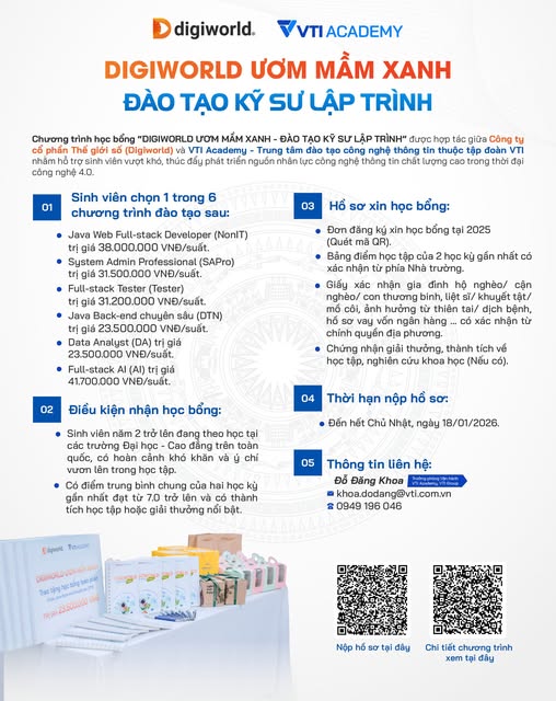 Chương trình học bổng Digiworld ươm mầm xanh - Đào tạo kỹ sư lập trình