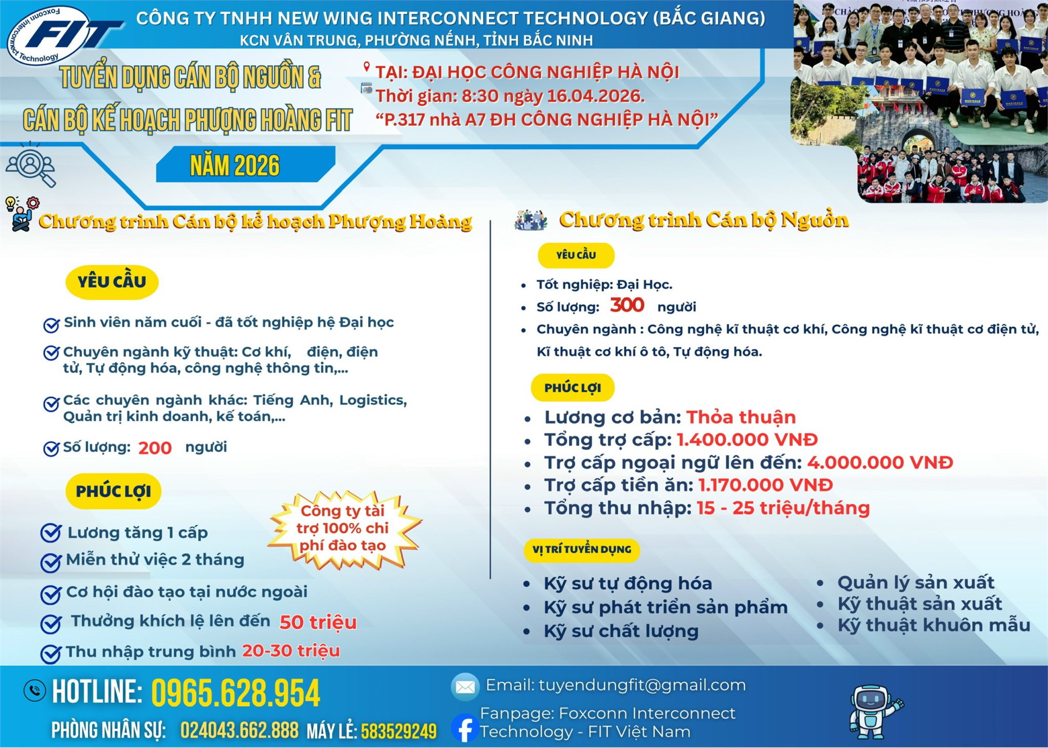 Tổ chức Hội thảo việc làm và tuyển dụng trực tiếp với Công ty TNHH New Wing Interconnect Technology (Bắc Giang)