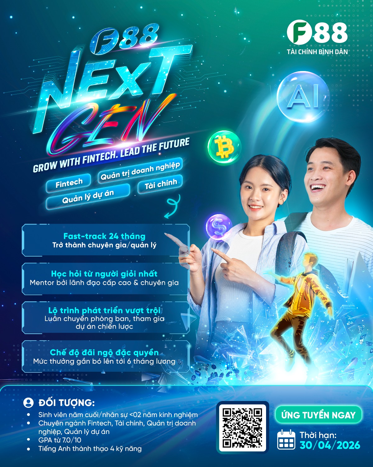 Thông báo tuyển sinh Chương trình F88 NextGEN 2026 – Tìm kiếm nhân tài Fintech