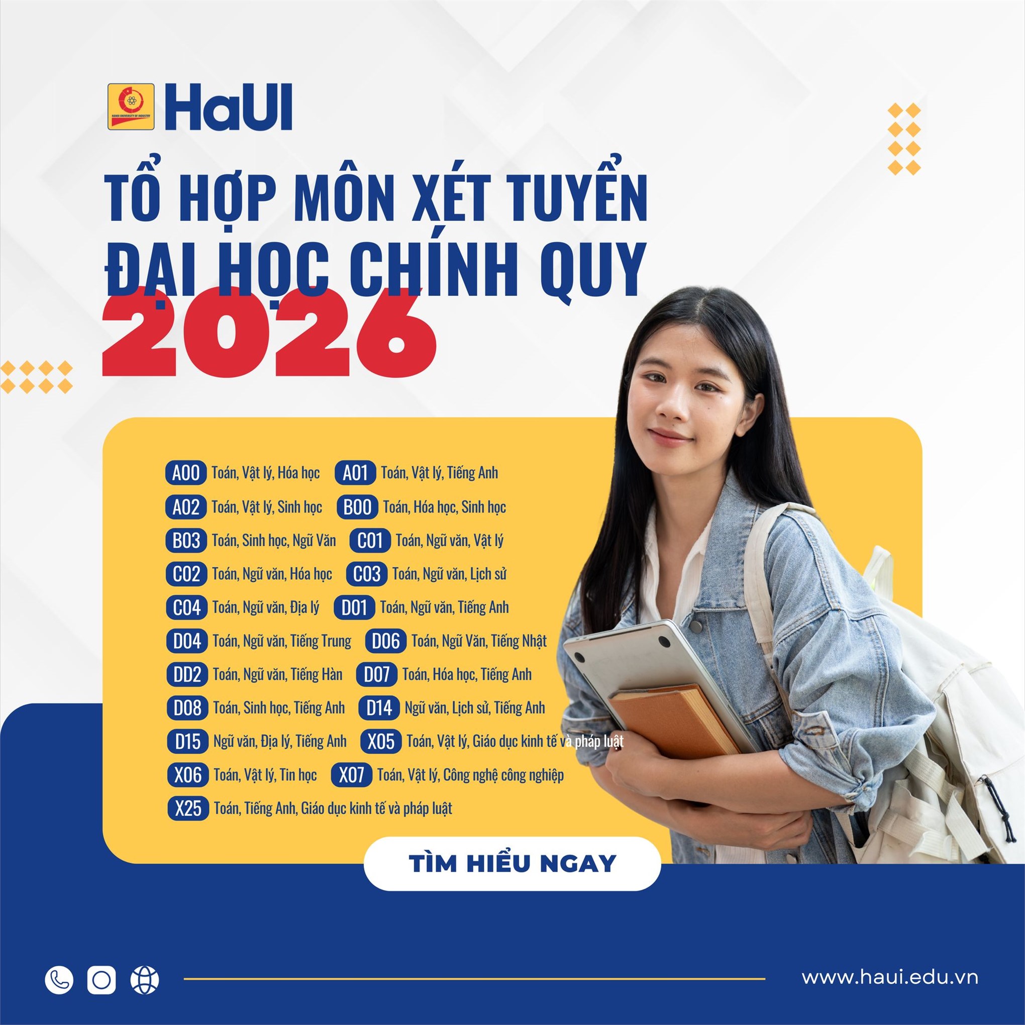 Thông báo về bảng mã 21 tổ hợp môn xét tuyển đại học chính quy năm 2026 tại Đại học Công nghiệp Hà Nội