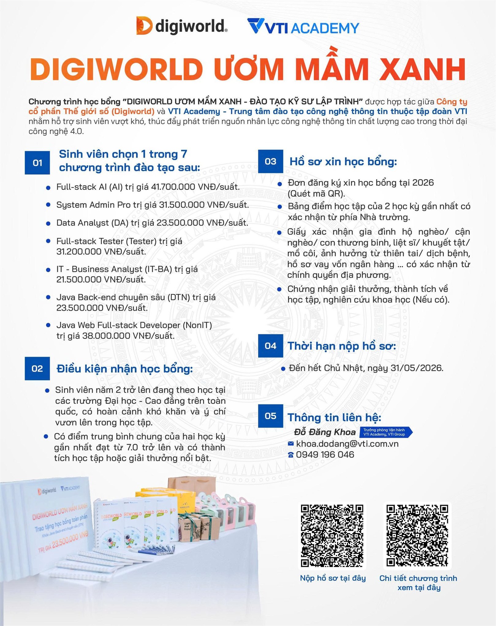 Thông báo về chương trình học bổng “Digiworld Ươm mầm xanh – Đào tạo kỹ sư lập trình” Quý II/2026