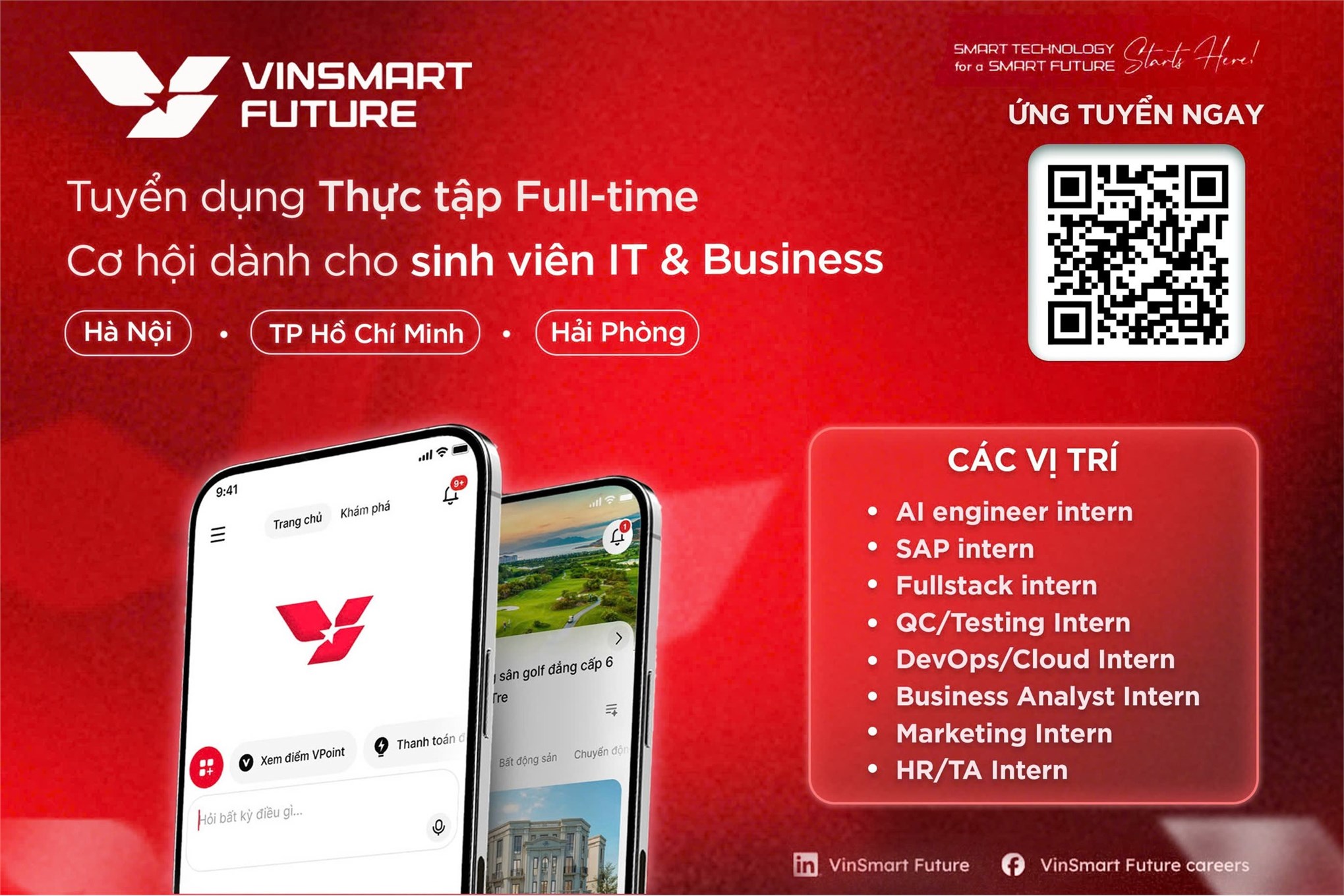 Tuyển dụng thực tập sinh toàn thời gian tại Tập đoàn VinSmart – cơ hội dành cho sinh viên IT và Business
