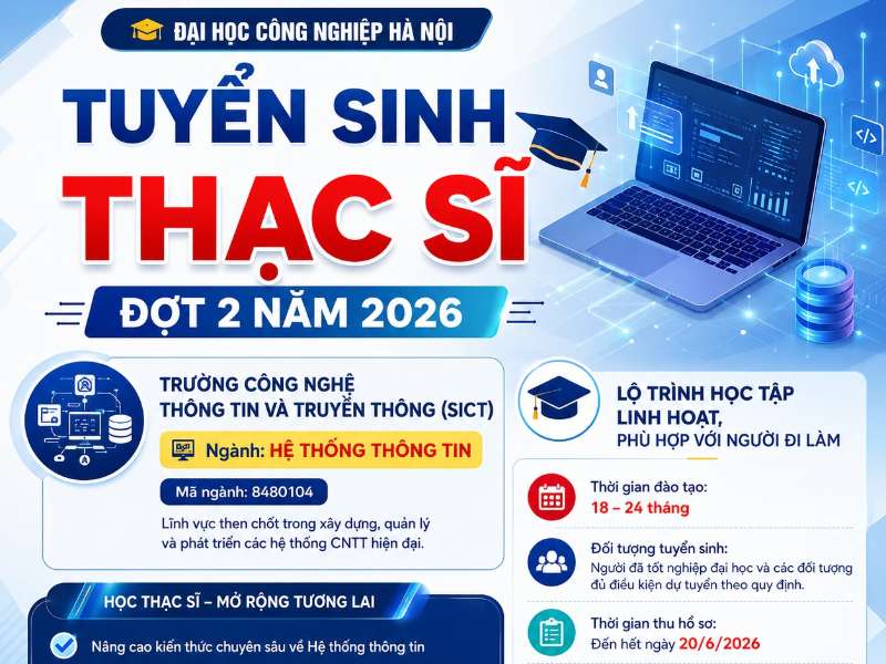 Đại học Công nghiệp Hà Nội tuyển sinh thạc sĩ đợt 2 năm 2026
