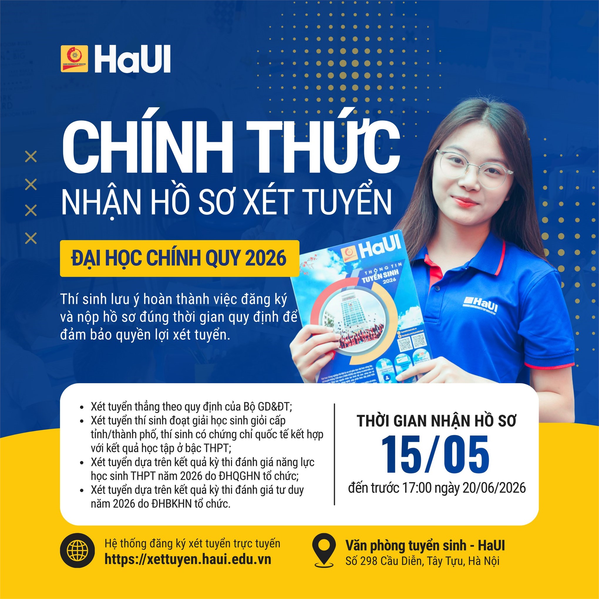 Thông báo tiếp nhận hồ sơ xét tuyển đại học chính quy năm 2026