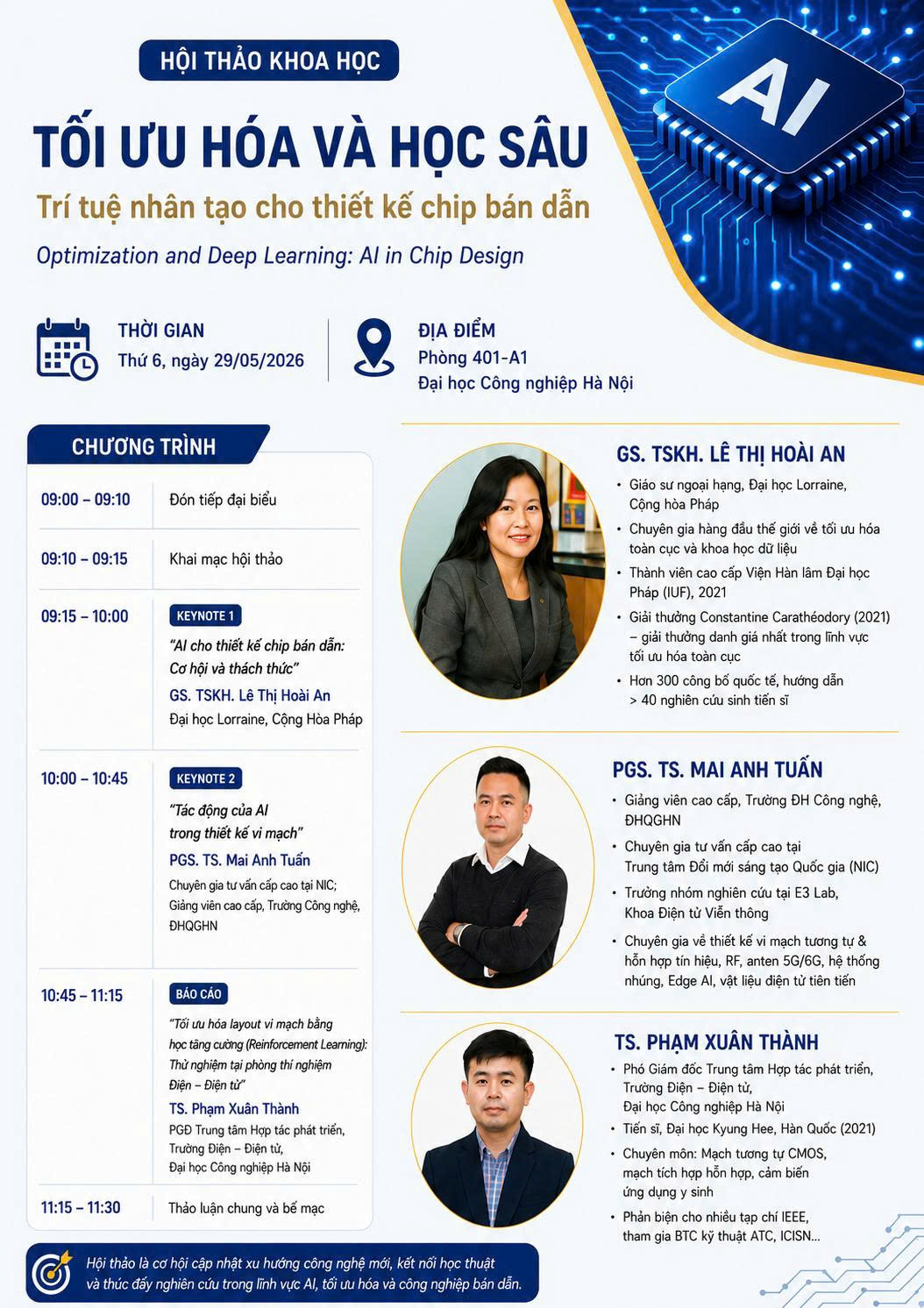 Thông báo hội thảo khoa học “Tối ưu hóa và học sâu: Trí tuệ nhân tạo cho thiết kế chíp bán dẫn”