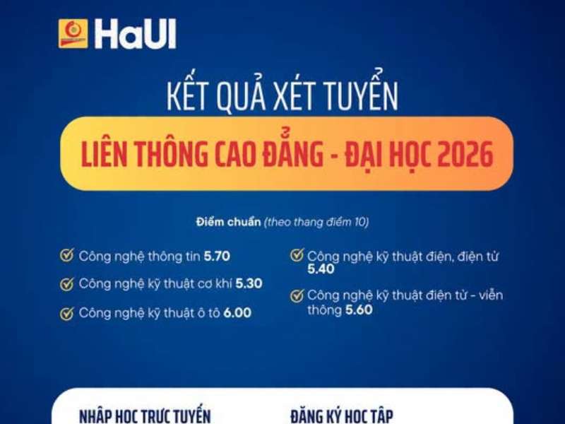 Thông báo kết quả xét tuyển Liên thông Cao đẳng - Đại học năm 2026
