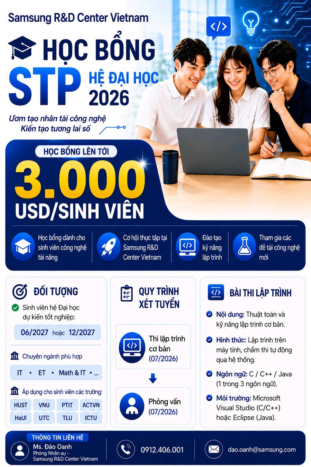 Mở đăng ký Học bổng Samsung STP Đại học 2026 dành cho sinh viên