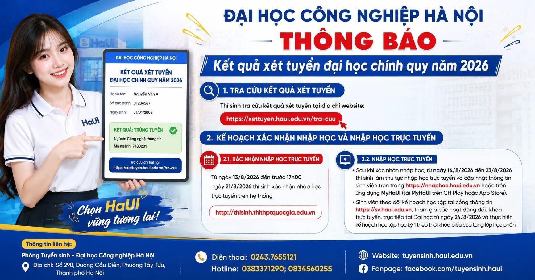 Đại học Công nghiệp Hà Nội công bố kết quả xét tuyển đại học chính quy năm 2026: Tâm điểm tuyển sinh tại Trường Công nghệ Thông tin và Truyền thông
