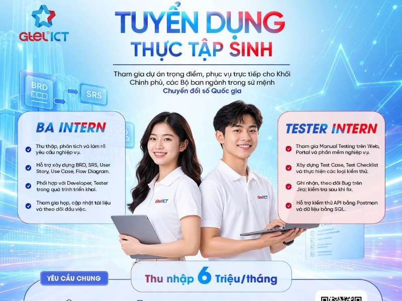 GTEL ICT tuyển dụng thực tập sinh Business Analyst và Tester