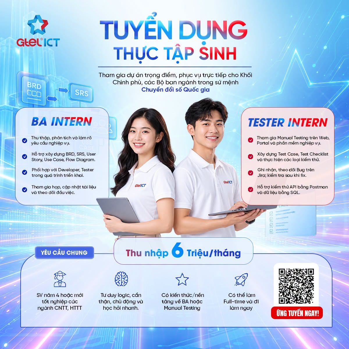 GTEL ICT tuyển dụng thực tập sinh Business Analyst và Tester