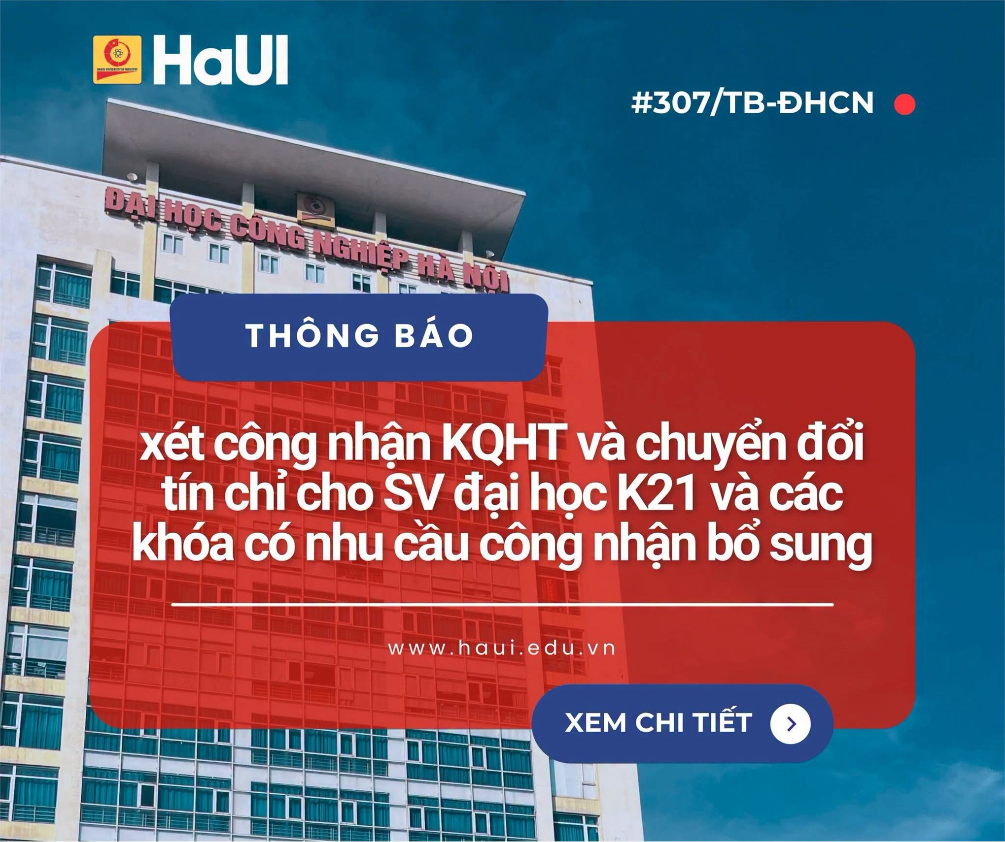 HaUI thông báo xét công nhận kết quả học tập và chuyển đổi tín chỉ cho sinh viên