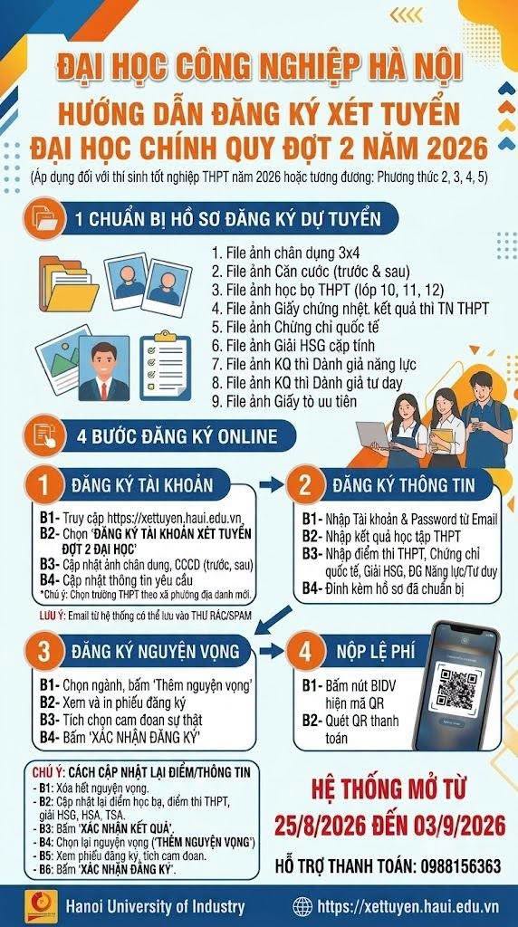 Hướng dẫn đăng ký xét tuyển đại học chính quy đợt 2 năm 2026