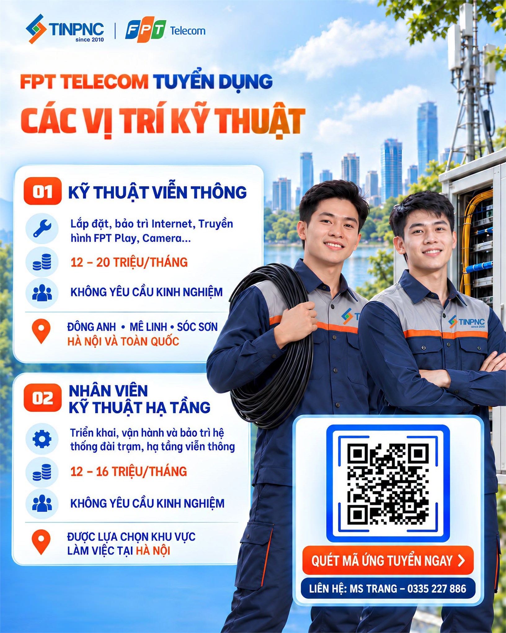 FPT Telecom tuyển dụng số lượng lớn nhân sự kỹ thuật viễn thông