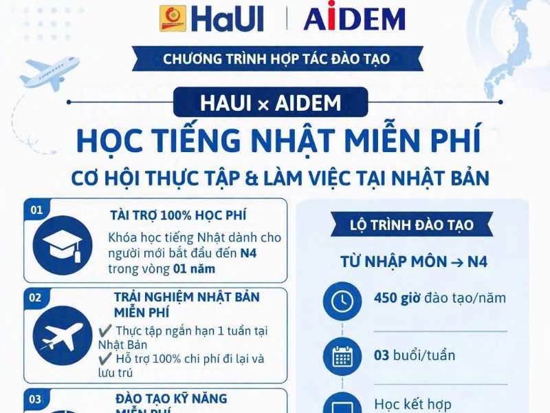 Cơ hội học tiếng Nhật miễn phí, thực tập có lương tại Nhật Bản cùng AIDEM