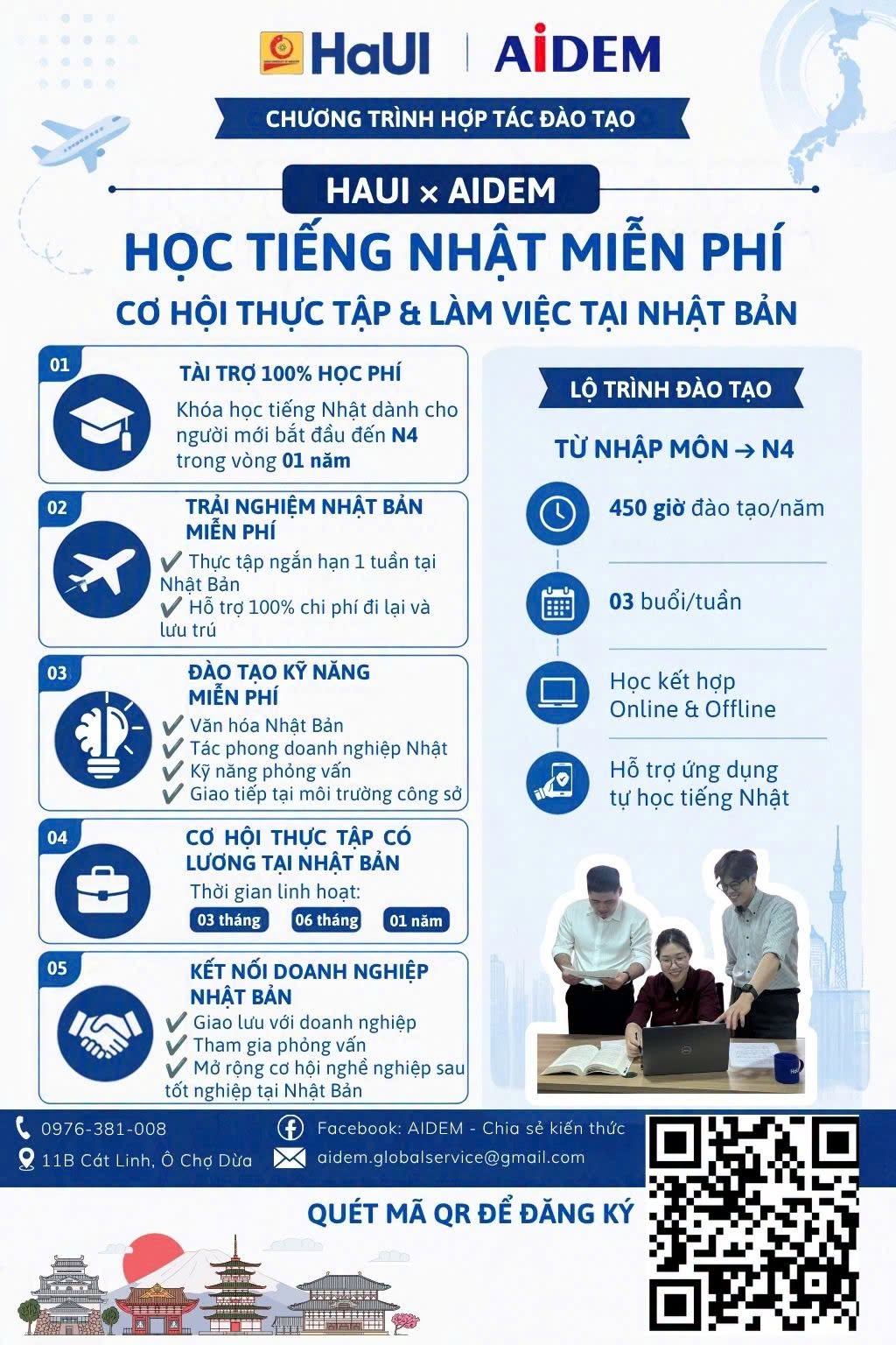 Cơ hội học tiếng Nhật miễn phí, thực tập có lương tại Nhật Bản cùng AIDEM