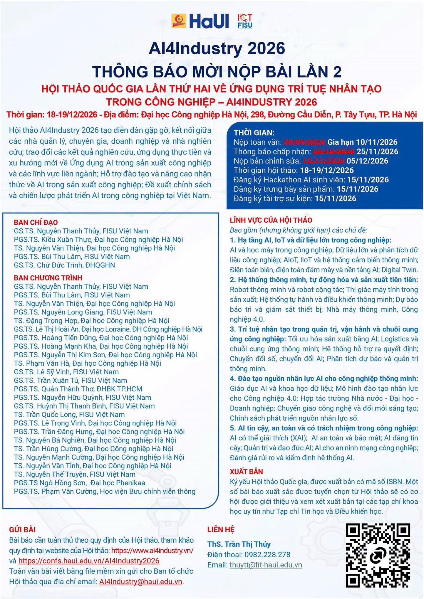 Thông báo tổ chức Hội thảo quốc tế AI4Industry 2026 về ứng dụng trí tuệ nhân tạo trong công nghiệp